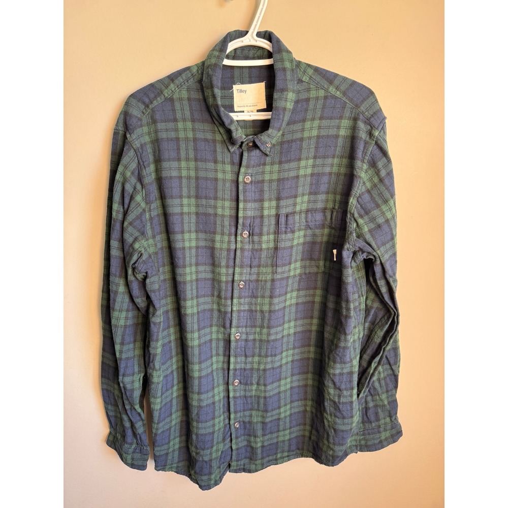 Tilley Mens Green Blue Plaid Flannel Shirt XL Gorpcore Outdoor Rugged Cabin